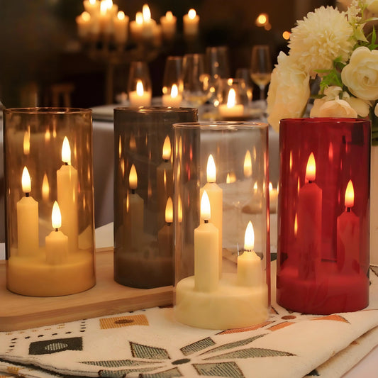 Flameless Taper Candles Set - Flickering LED Pillar Candles for Wedding, Dining Table & Home Decor