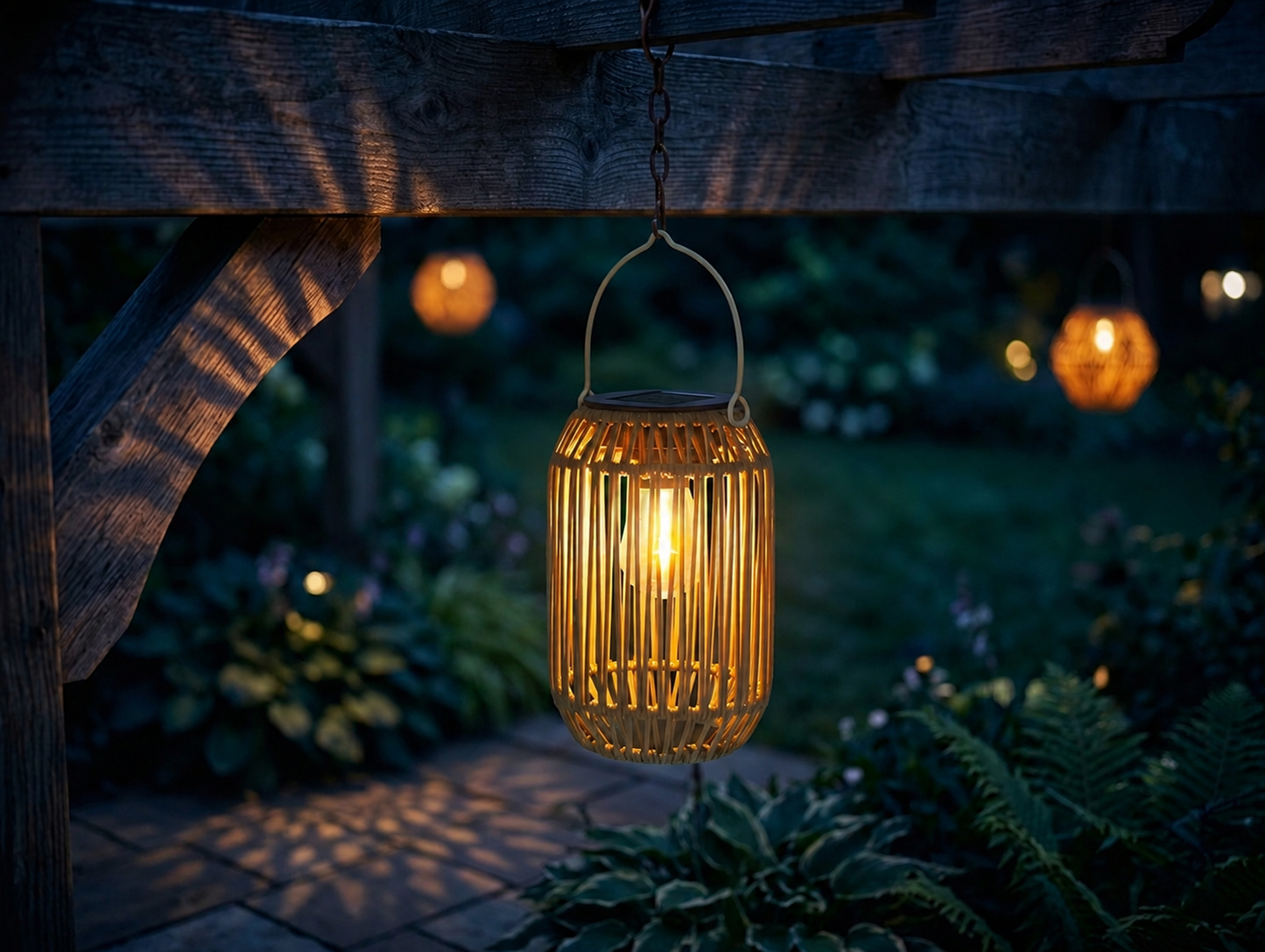 Solar Rattan Hanging Lantern Outdoor - Boho Woven Lantern for Patio, Garden, Porch & Yard Decor