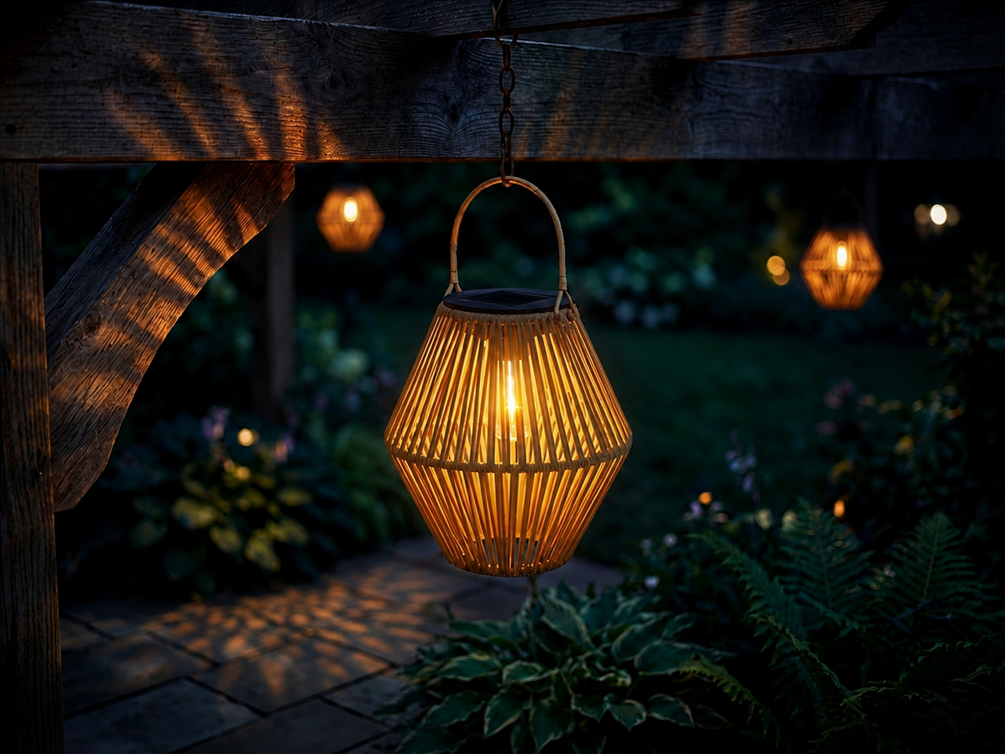 Solar Rattan Hanging Lantern Outdoor - Boho Woven Lantern for Patio, Garden, Porch & Yard Decor