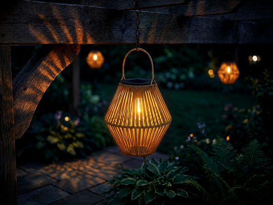 Solar Rattan Hanging Lantern Outdoor - Boho Woven Lantern for Patio, Garden, Porch & Yard Decor