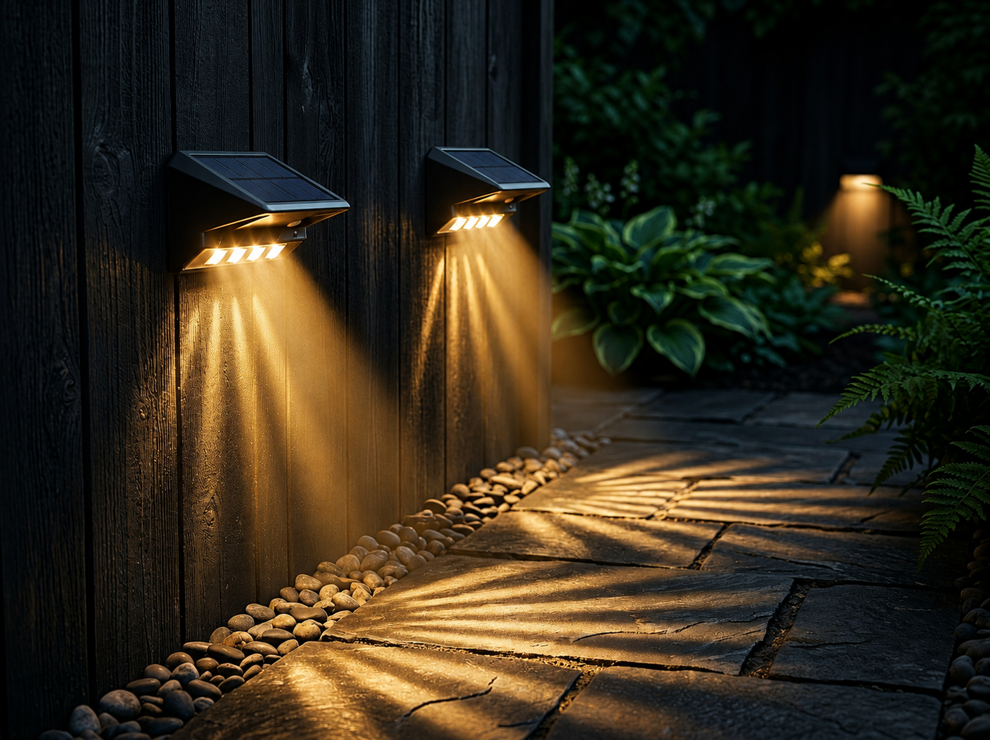 Solar Fence Lights Outdoor 2 Pack - 4 LED Waterproof Wall Lights for Fence, Deck, Yard & Pathway