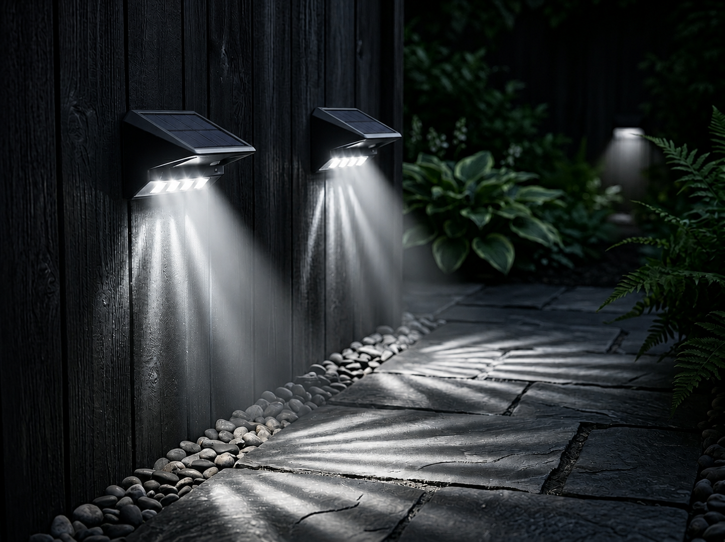 Solar Fence Lights Outdoor 2 Pack - 4 LED Waterproof Wall Lights for Fence, Deck, Yard & Pathway