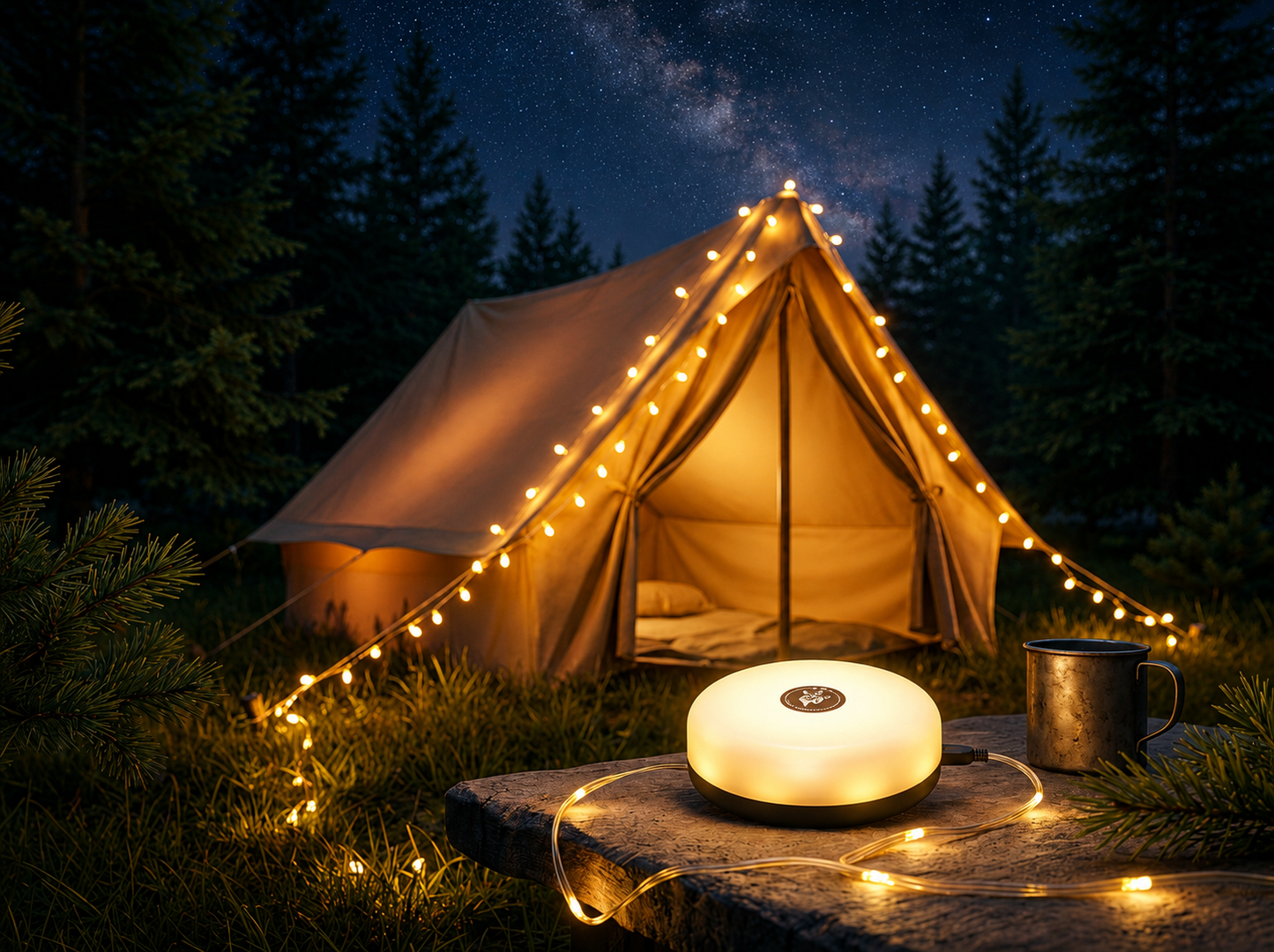 4-in-1 Solar Camping String Lights - 10M RGB LED Outdoor Tent Light with Flashlight & Hook for Camping, Patio & Garden