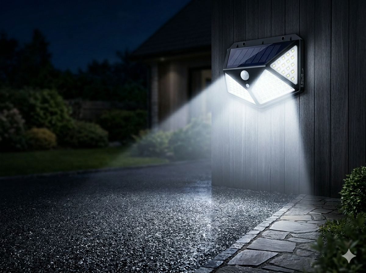 Solar Motion Sensor Light Outdoor - 100 LED 1000LM Security Wall Light for Garden, Yard & Driveway