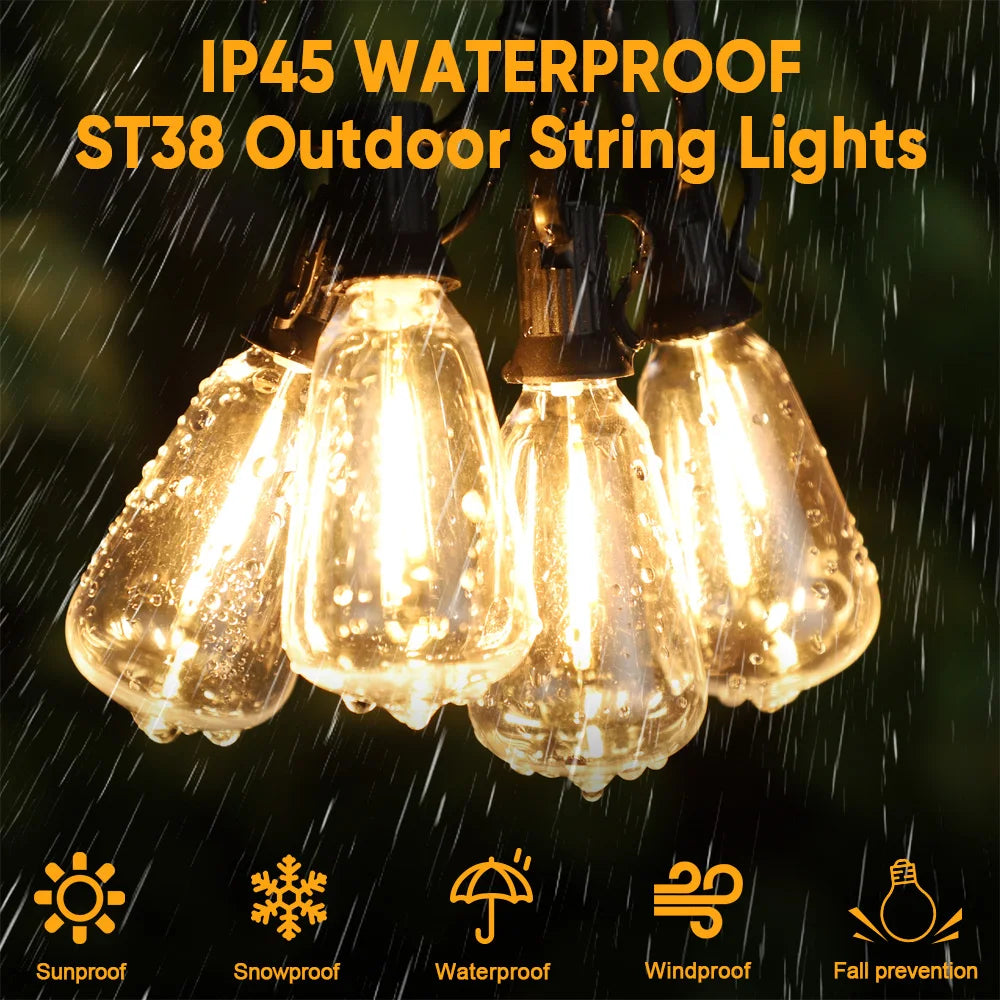 Solar String Lights Outdoor ST38 - Shatterproof Festoon Garland Lights for Patio, Garden, Pergola & Party
