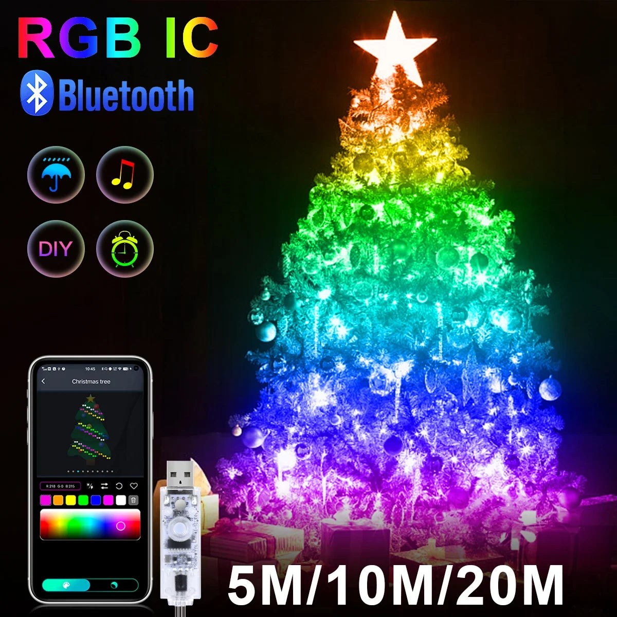 RGBIC Bluetooth LED String Lights - 20M Dream Color USB Fairy Lights with App Control for Bedroom, Patio & Holiday Decor