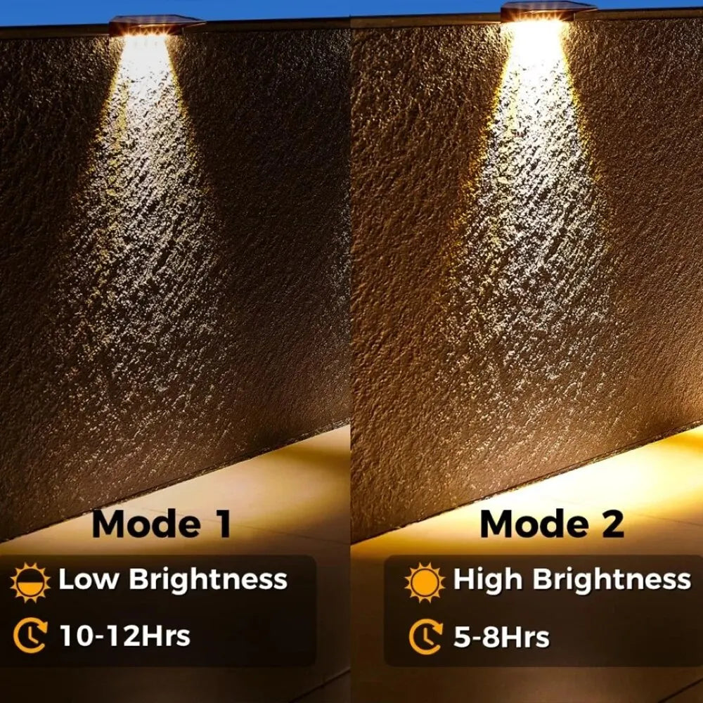 Solar Fence Lights Outdoor 2 Pack - 4 LED Waterproof Wall Lights for Fence, Deck, Yard & Pathway
