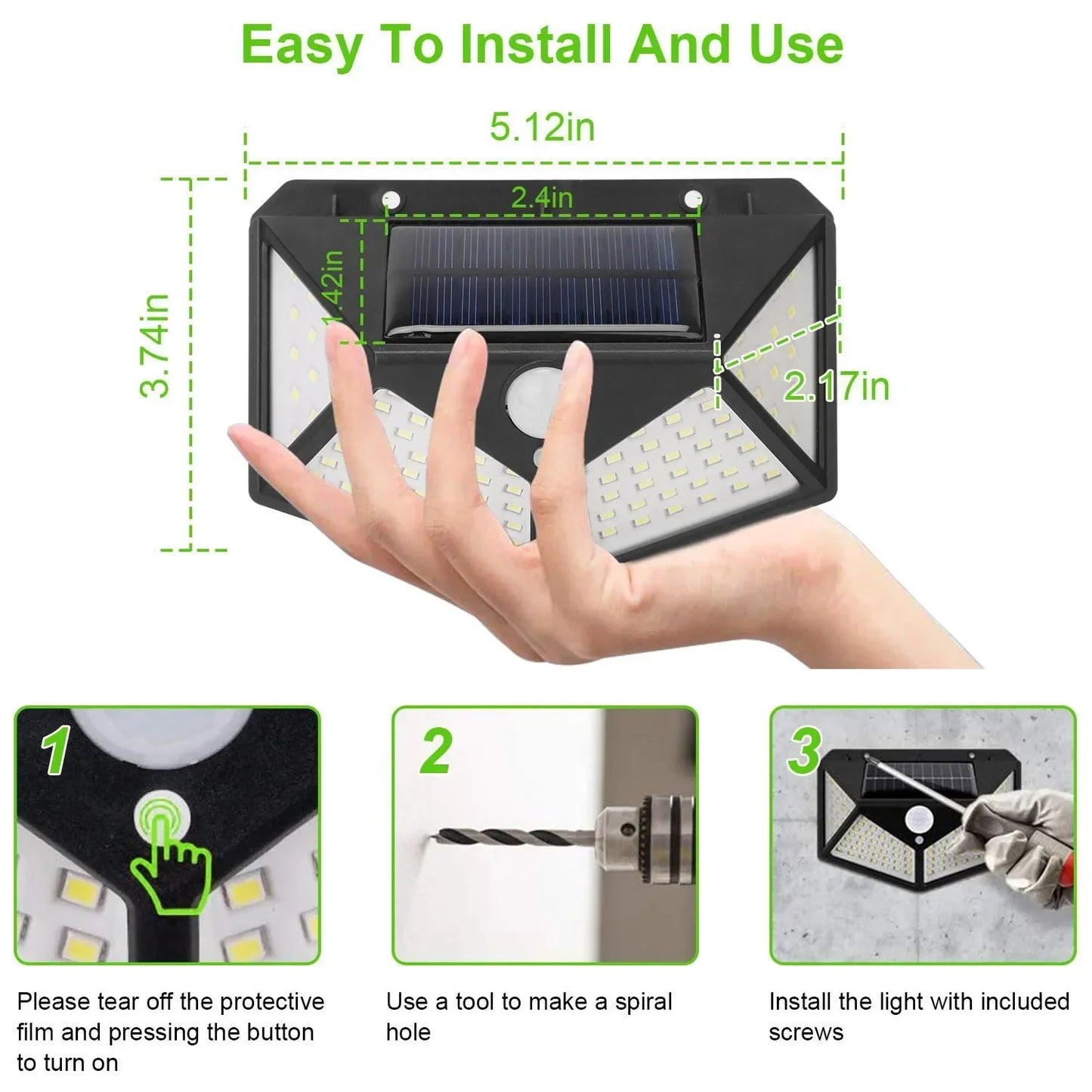 Solar Motion Sensor Light Outdoor - 100 LED 1000LM Security Wall Light for Garden, Yard & Driveway