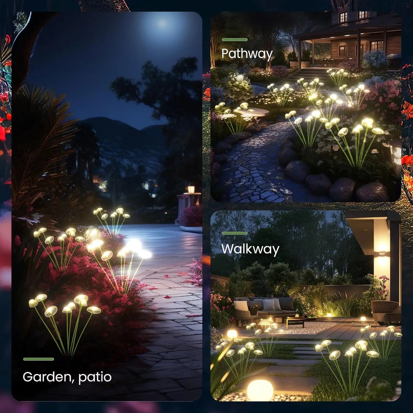 Solar Mushroom Garden Lights Outdoor - Warm White LED Jellyfish Stake Lights for Lawn, Patio & Garden Decor