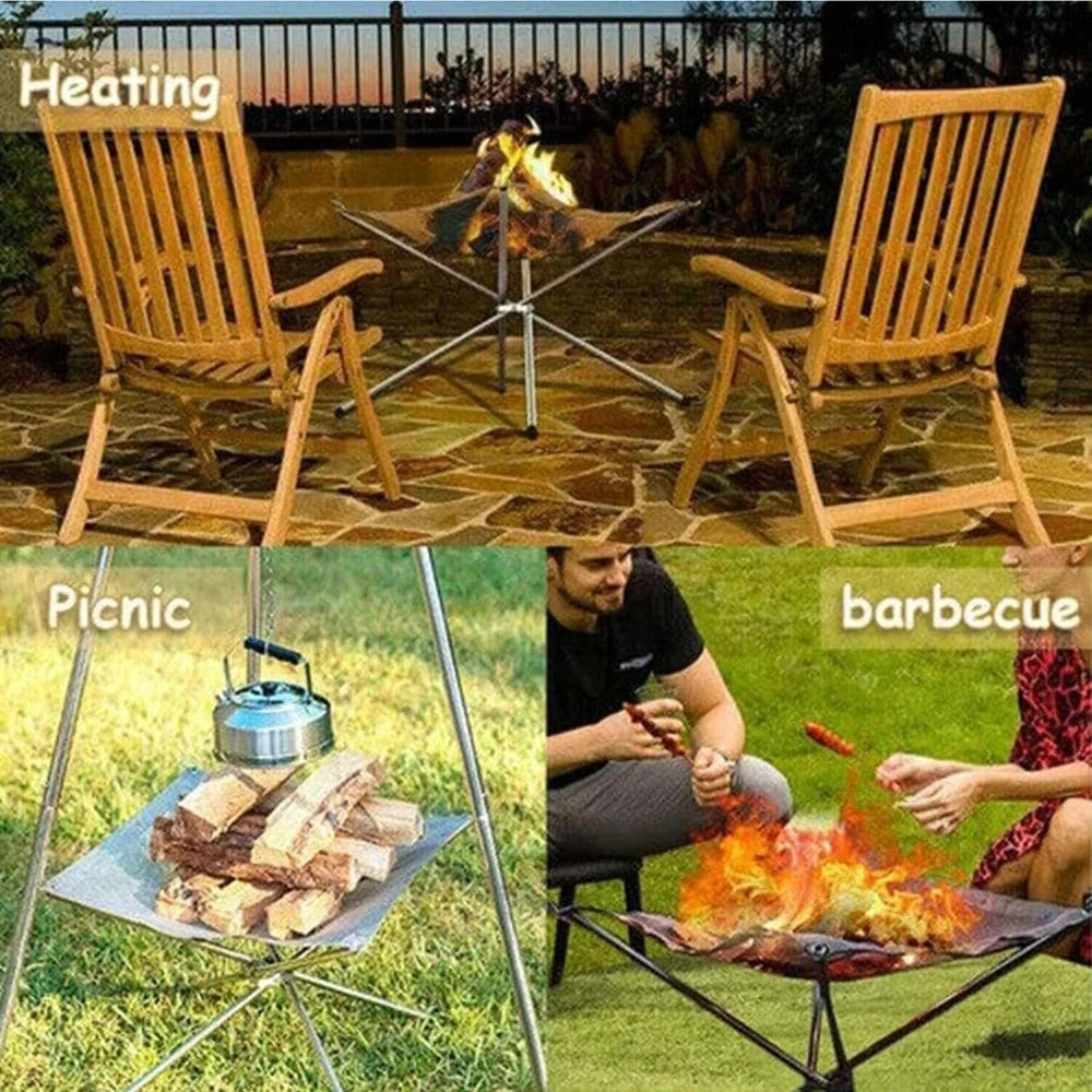 Portable Foldable Fire Pit & Wood Stove - Ultralight Stainless Steel Camping Fire Pit for Backyard, Trekking & Outdoor Cooking