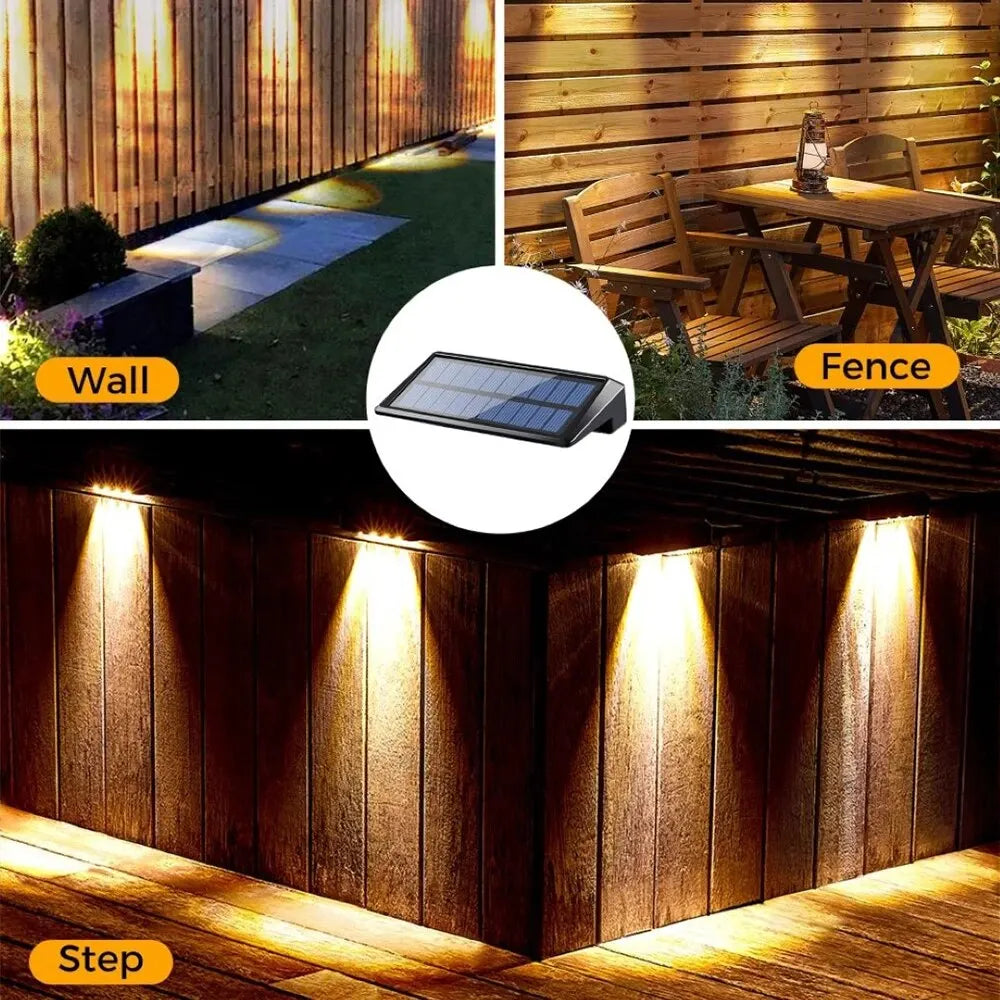 Solar Fence Lights Outdoor 2 Pack - 4 LED Waterproof Wall Lights for Fence, Deck, Yard & Pathway
