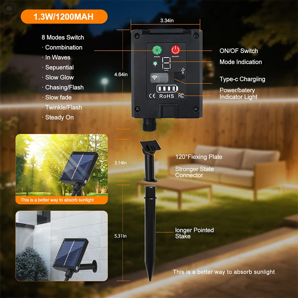 Solar Neon Rope Light Outdoor - Warm White Flexible LED Strip Light for Patio, Fence, Garden & Deck Decor