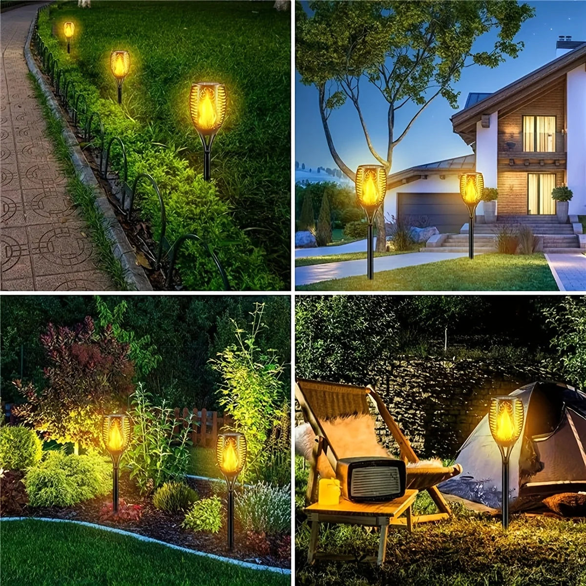 Solar Flame Torch Lights Outdoor - Flickering LED Fire Stake Lights for Garden, Pathway, Patio & Yard Decor