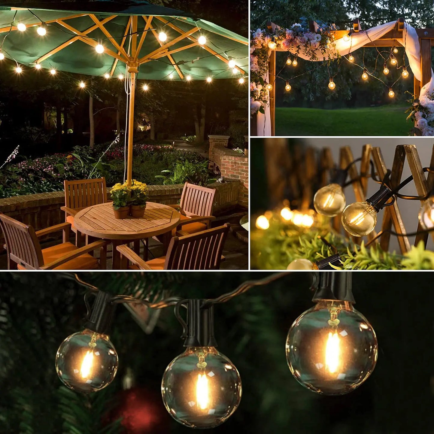 Outdoor Patio String Lights - Waterproof G40 Edison Bulbs for Backyard, Garden & Pergola