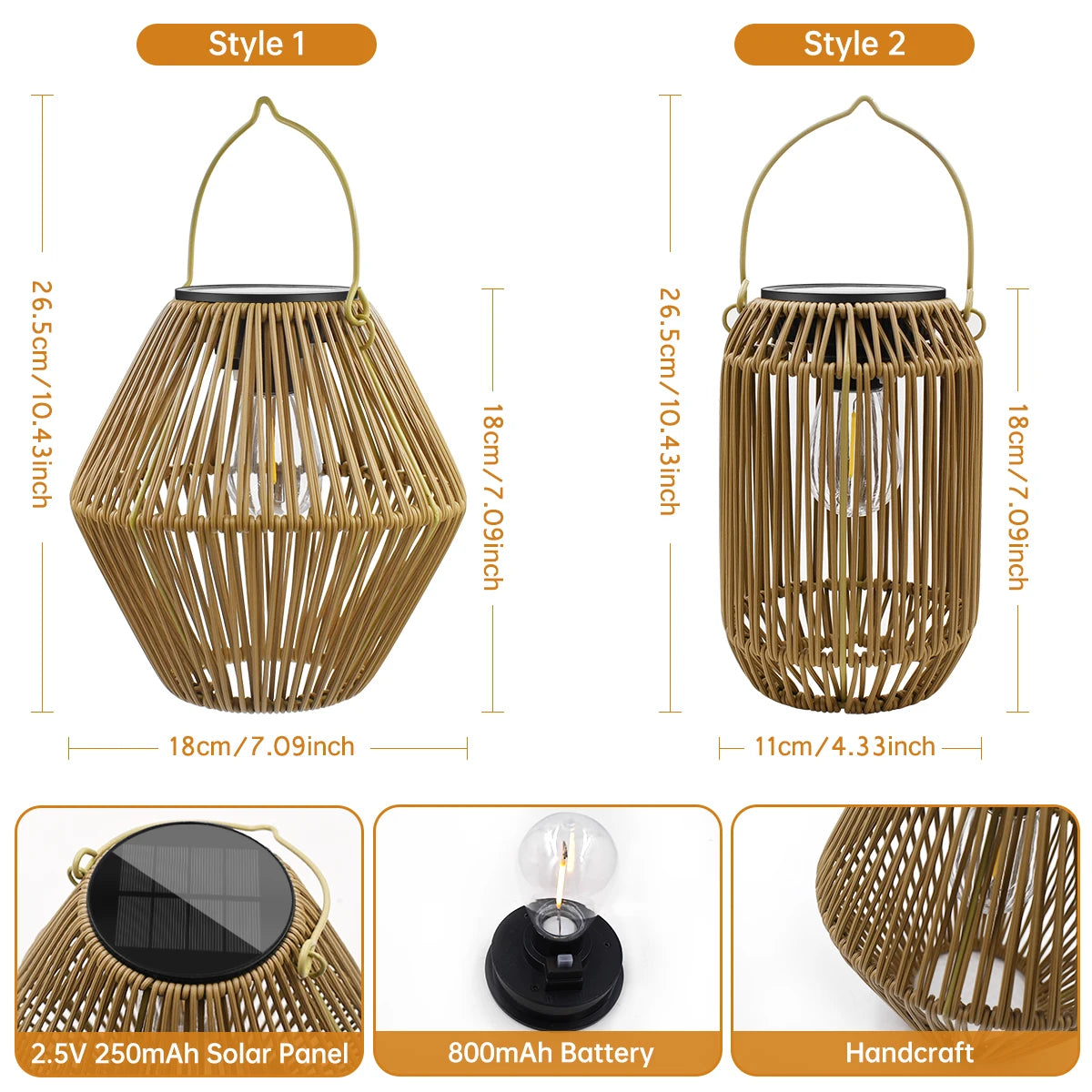 Solar Rattan Hanging Lantern Outdoor - Boho Woven Lantern for Patio, Garden, Porch & Yard Decor