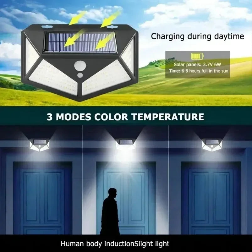 Solar Motion Sensor Light Outdoor - 100 LED 1000LM Security Wall Light for Garden, Yard & Driveway