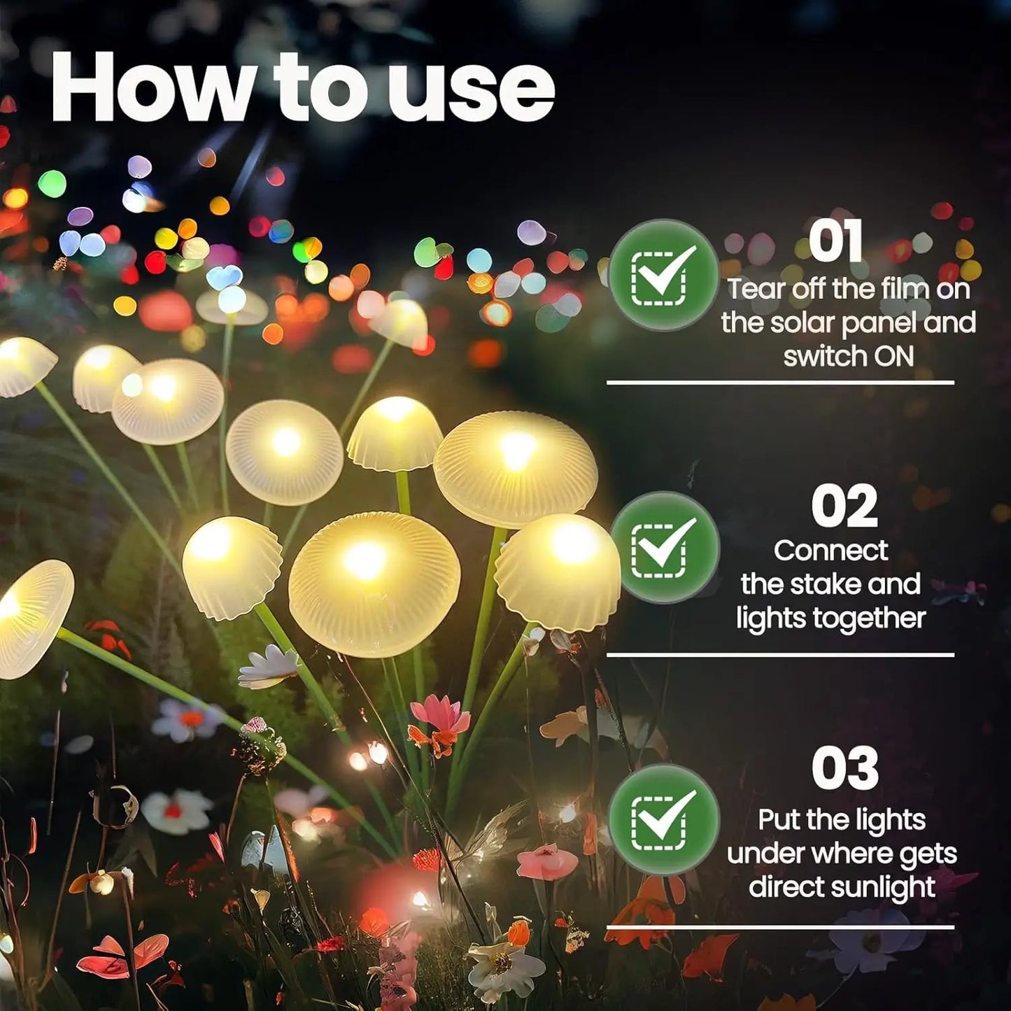 Solar Mushroom Garden Lights Outdoor - Warm White LED Jellyfish Stake Lights for Lawn, Patio & Garden Decor
