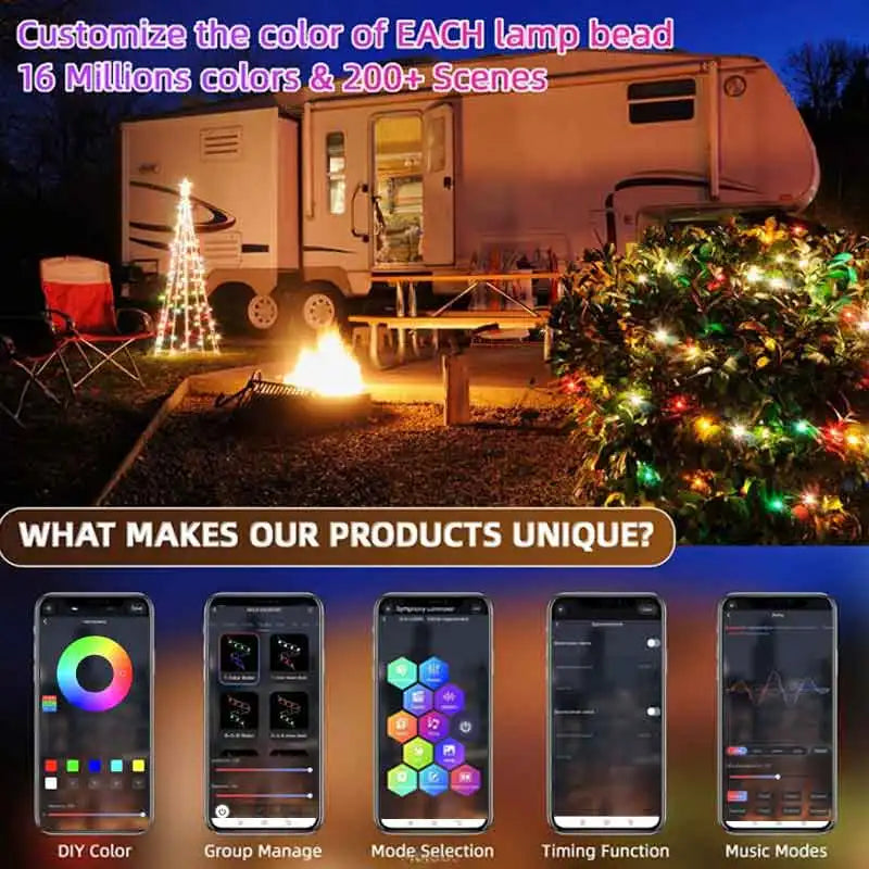 RGBIC Bluetooth LED String Lights - 20M Dream Color USB Fairy Lights with App Control for Bedroom, Patio & Holiday Decor