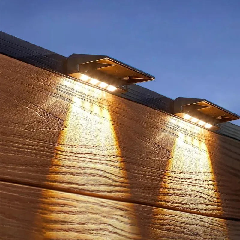Solar Fence Lights Outdoor 2 Pack - 4 LED Waterproof Wall Lights for Fence, Deck, Yard & Pathway