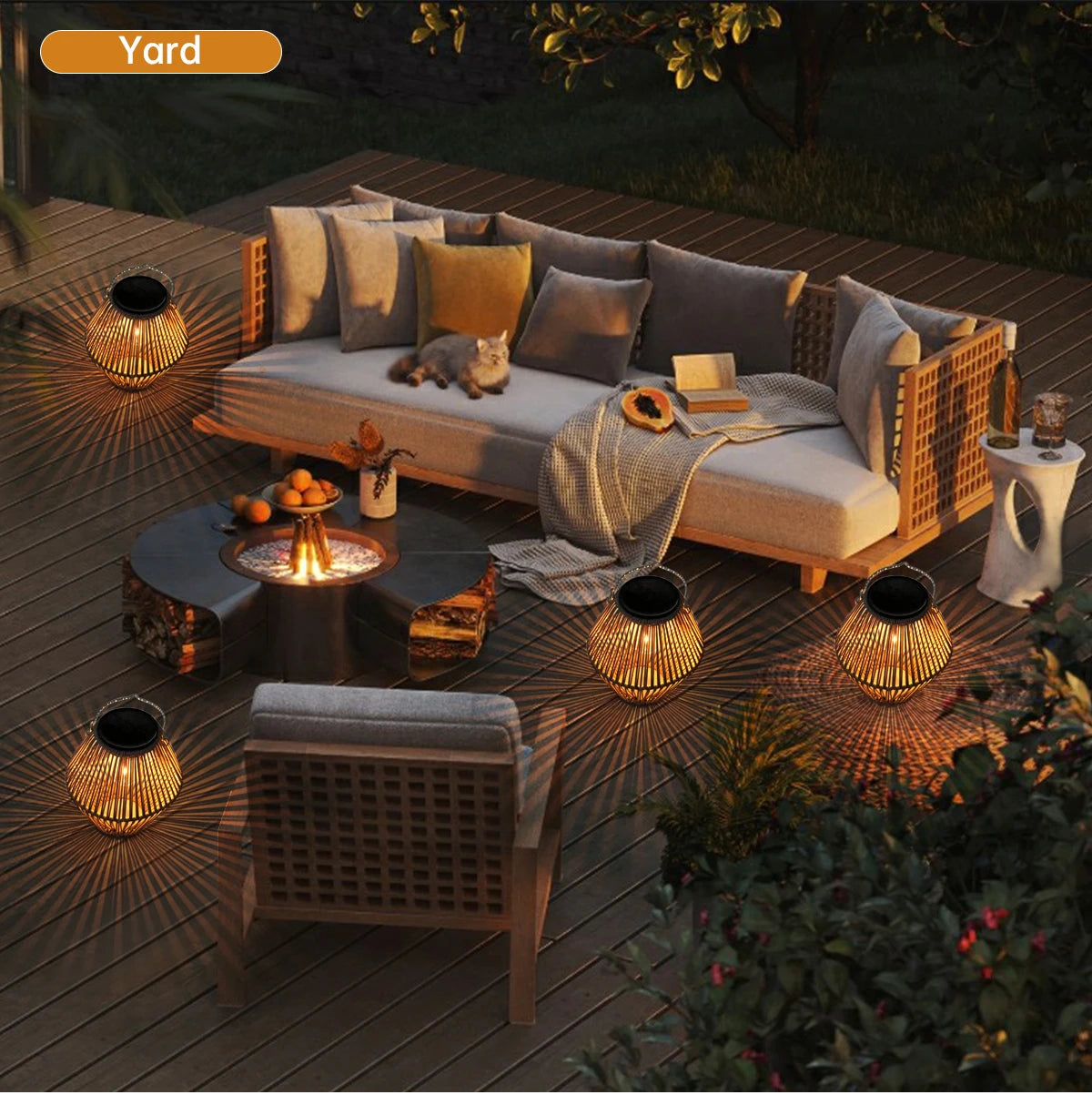 Solar Rattan Hanging Lantern Outdoor - Boho Woven Lantern for Patio, Garden, Porch & Yard Decor
