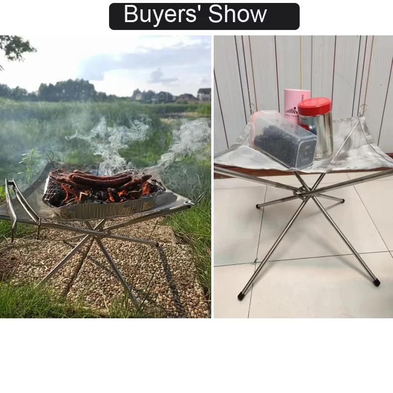 Portable Foldable Fire Pit & Wood Stove - Ultralight Stainless Steel Camping Fire Pit for Backyard, Trekking & Outdoor Cooking