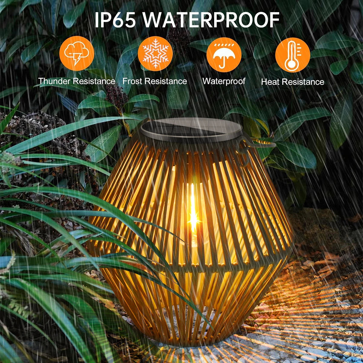Solar Rattan Hanging Lantern Outdoor - Boho Woven Lantern for Patio, Garden, Porch & Yard Decor