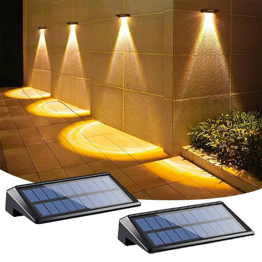 Solar Fence Lights Outdoor 2 Pack - 4 LED Waterproof Wall Lights for Fence, Deck, Yard & Pathway