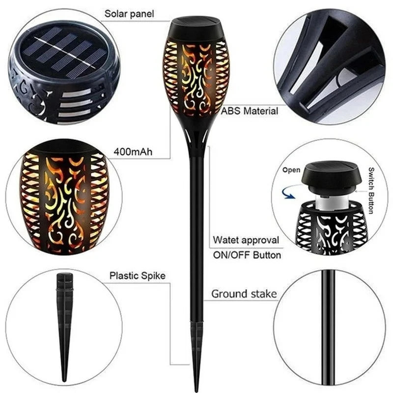 Solar Flame Torch Lights Outdoor - Flickering LED Fire Stake Lights for Garden, Pathway, Patio & Yard Decor