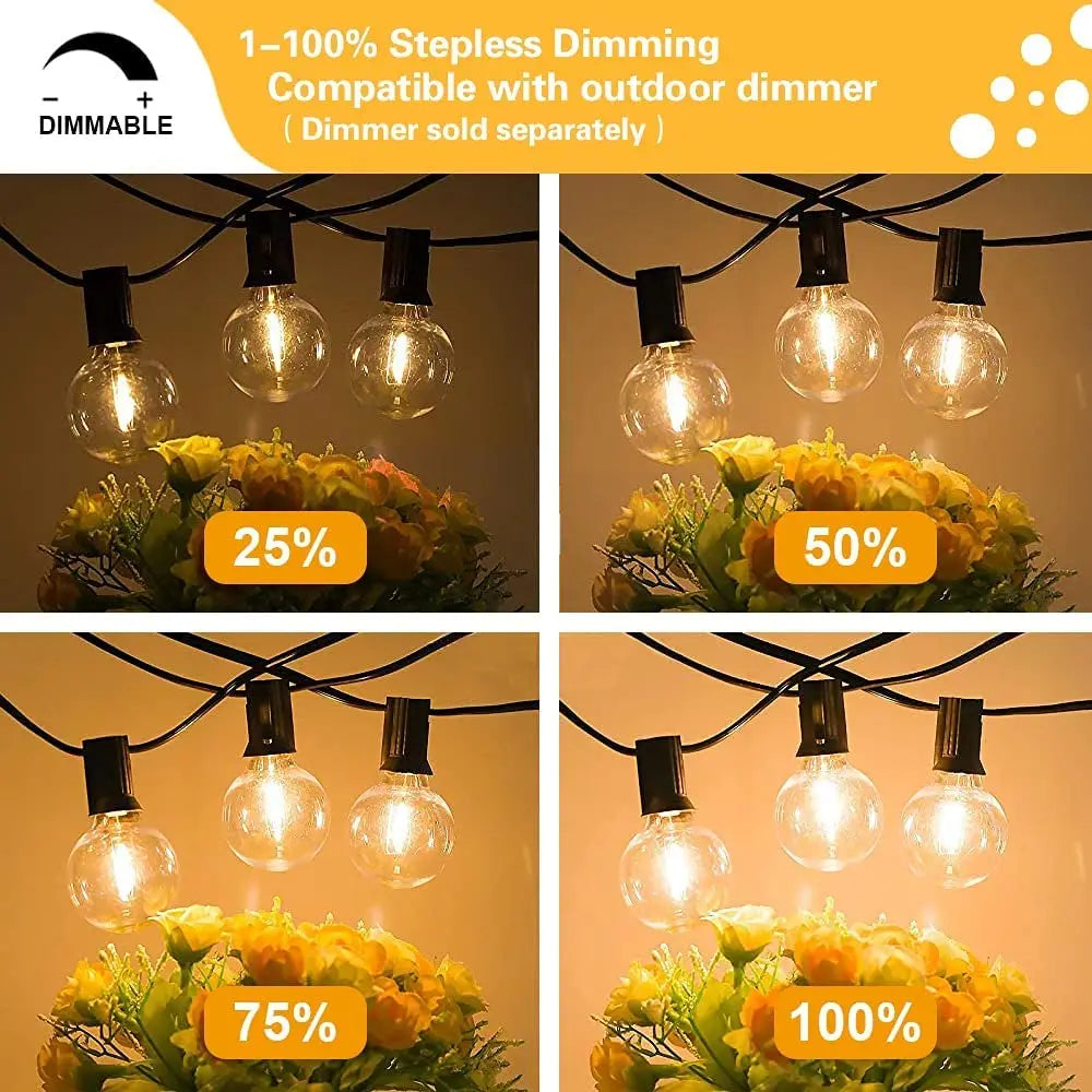 Outdoor Patio String Lights - Waterproof G40 Edison Bulbs for Backyard, Garden & Pergola