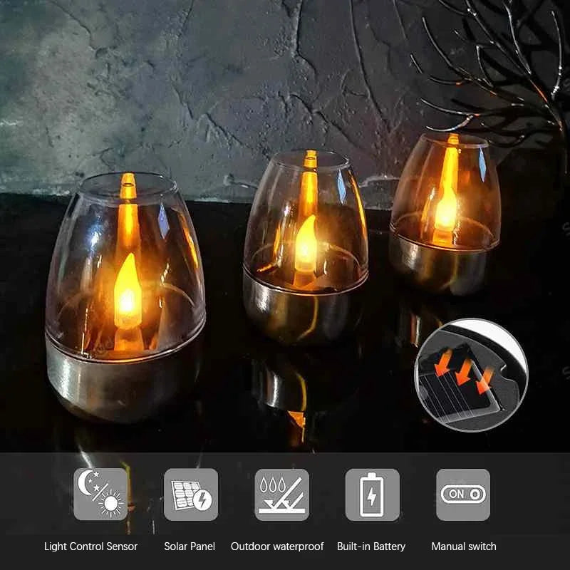 Solar Flameless Candles Outdoor Waterproof - Flickering LED Candle Lights for Garden, Patio & Wedding Decor