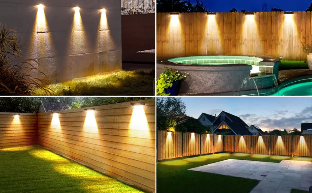 Solar Fence Lights Outdoor 2 Pack - 4 LED Waterproof Wall Lights for Fence, Deck, Yard & Pathway