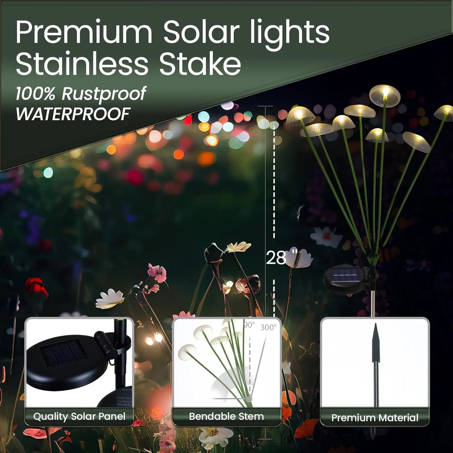 Solar Mushroom Garden Lights Outdoor - Warm White LED Jellyfish Stake Lights for Lawn, Patio & Garden Decor