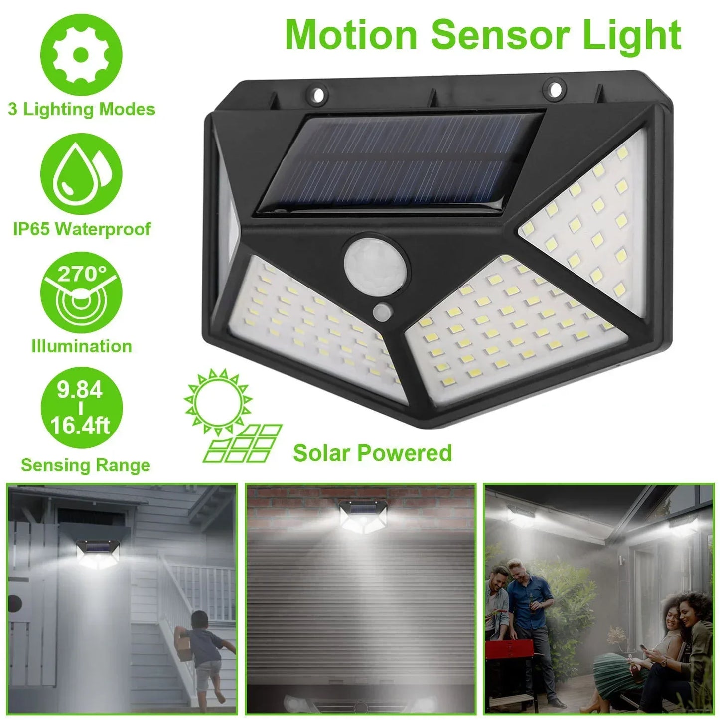 Solar Motion Sensor Light Outdoor - 100 LED 1000LM Security Wall Light for Garden, Yard & Driveway