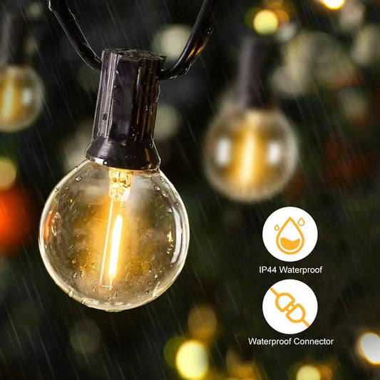 Outdoor Patio String Lights - Waterproof G40 Edison Bulbs for Backyard, Garden & Pergola