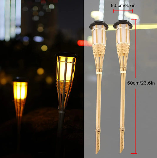 Solar Bamboo Tiki Torches - LED Flame Effect Garden Stake Lights for Backyard, Patio & Lawn