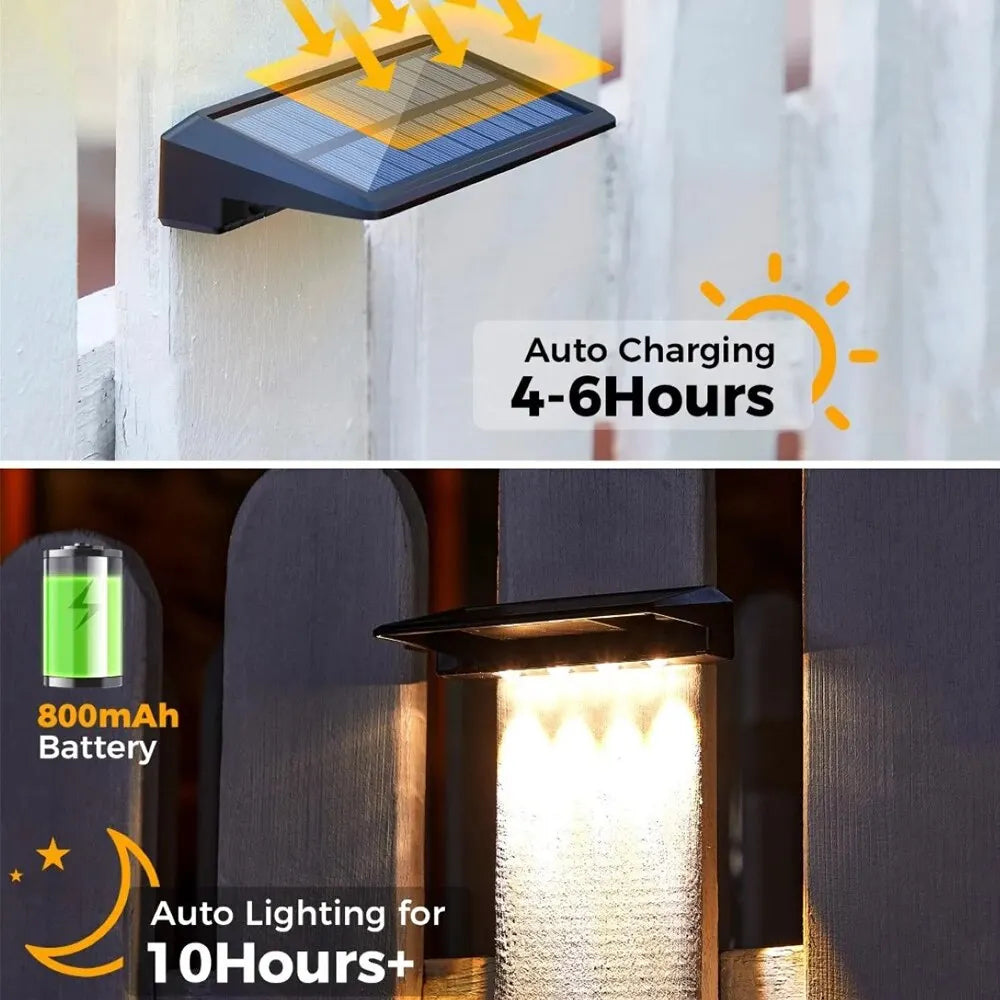 Solar Fence Lights Outdoor 2 Pack - 4 LED Waterproof Wall Lights for Fence, Deck, Yard & Pathway