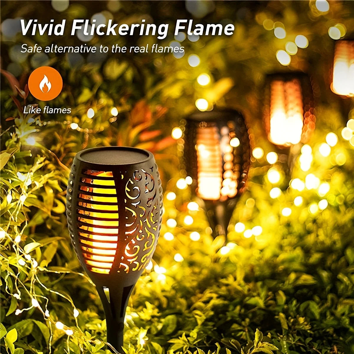 Solar Flame Torch Lights Outdoor - Flickering LED Fire Stake Lights for Garden, Pathway, Patio & Yard Decor