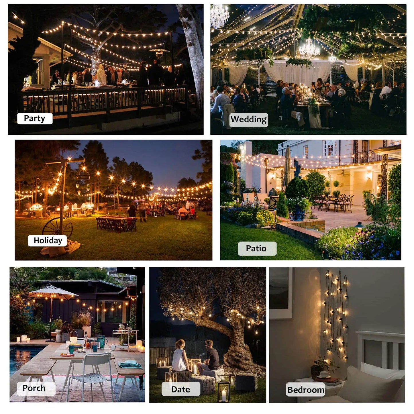 Outdoor Patio String Lights - Waterproof G40 Edison Bulbs for Backyard, Garden & Pergola