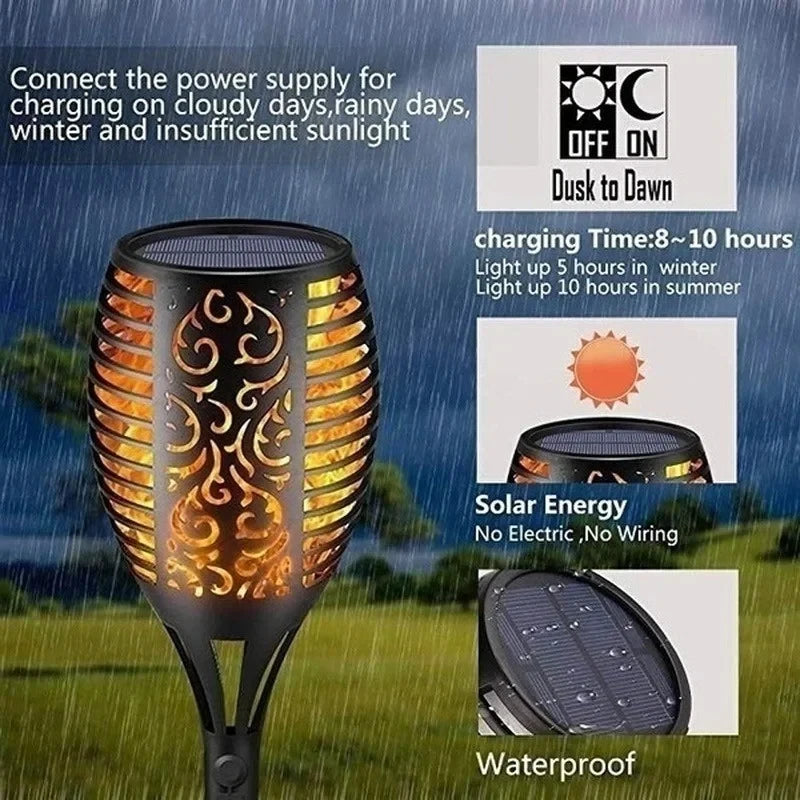 Solar Flame Torch Lights Outdoor - Flickering LED Fire Stake Lights for Garden, Pathway, Patio & Yard Decor