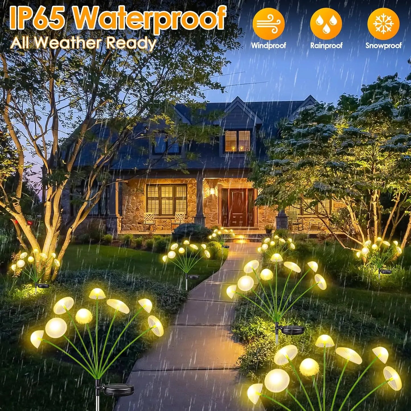 Solar Mushroom Garden Lights Outdoor - Warm White LED Jellyfish Stake Lights for Lawn, Patio & Garden Decor