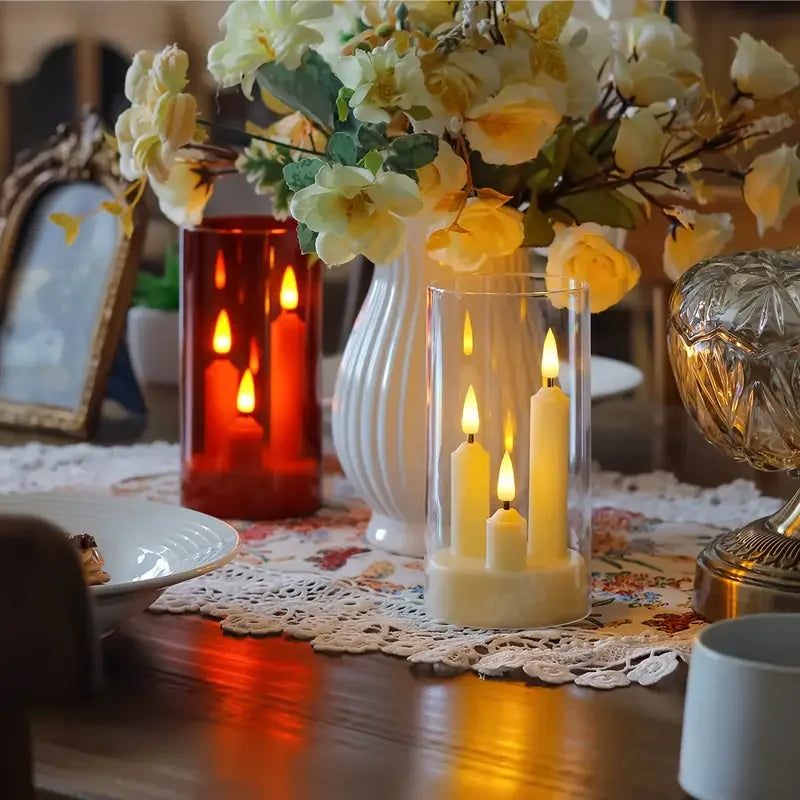 Flameless Taper Candles Set - Flickering LED Pillar Candles for Wedding, Dining Table & Home Decor