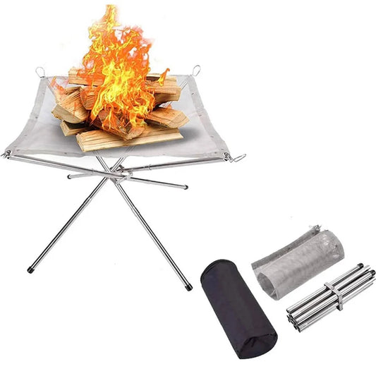 Portable Foldable Fire Pit & Wood Stove - Ultralight Stainless Steel Camping Fire Pit for Backyard, Trekking & Outdoor Cooking