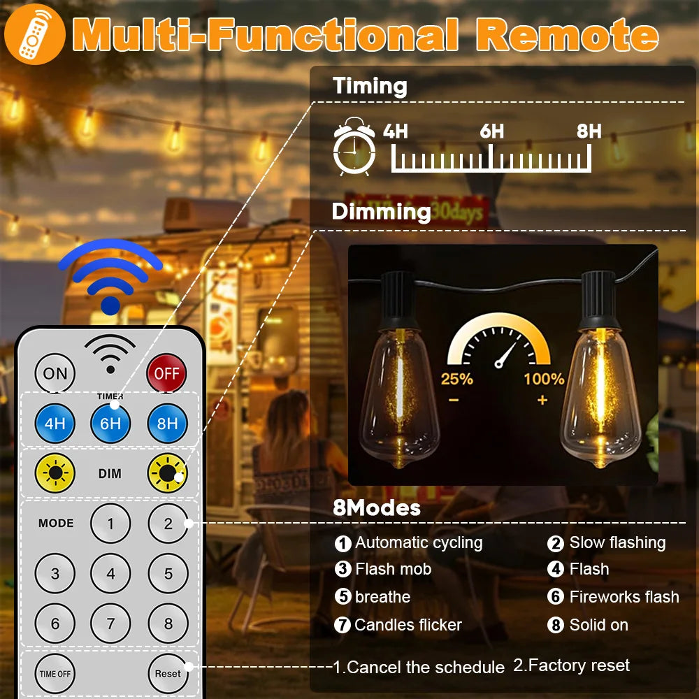 Solar String Lights Outdoor ST38 - Shatterproof Festoon Garland Lights for Patio, Garden, Pergola & Party